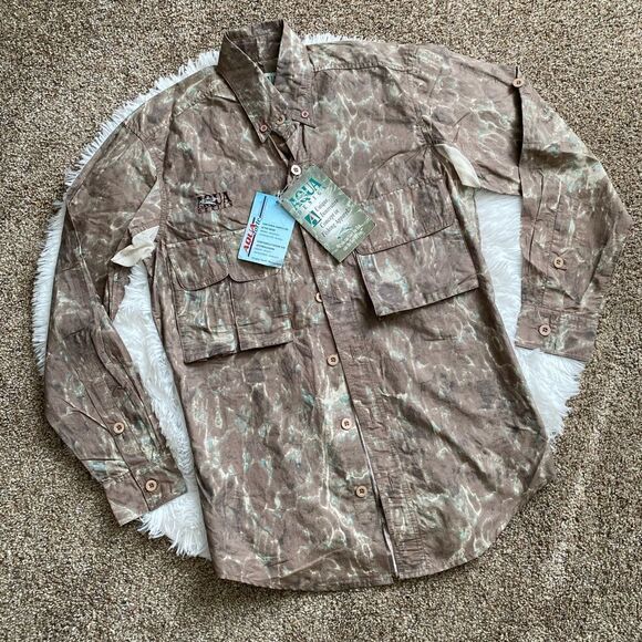 Aqua Design Button Front Fishing Shirt Weatherproof Water Resistant Mens Size XS - Picture 1 of 12